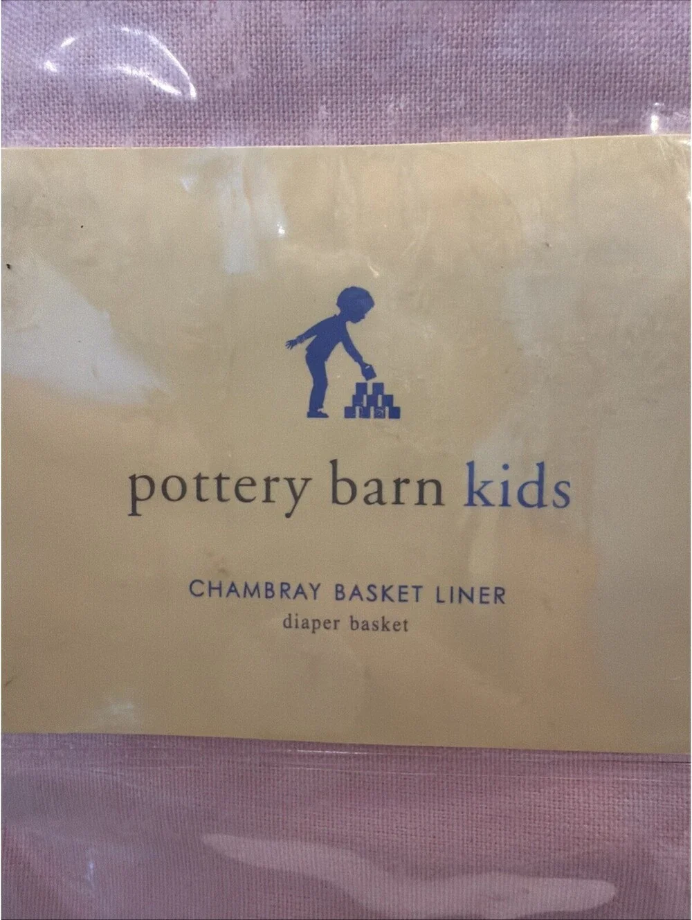 Vtg Rare Pottery Barn Kids Pink Chambray Diaper Basket Liner 12x12x6 New